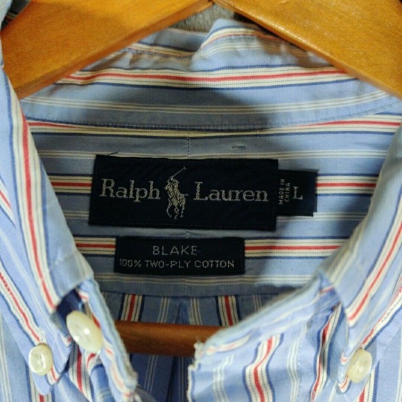 Ralph Lauren Shirt Mens Large Blue Striped Two Ply Cotton Dress Blake Pony Adult - Picture 2 of 8